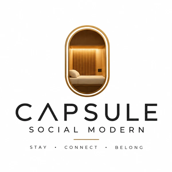 Capsule Social Modern approved logo with capsule and timber finishes